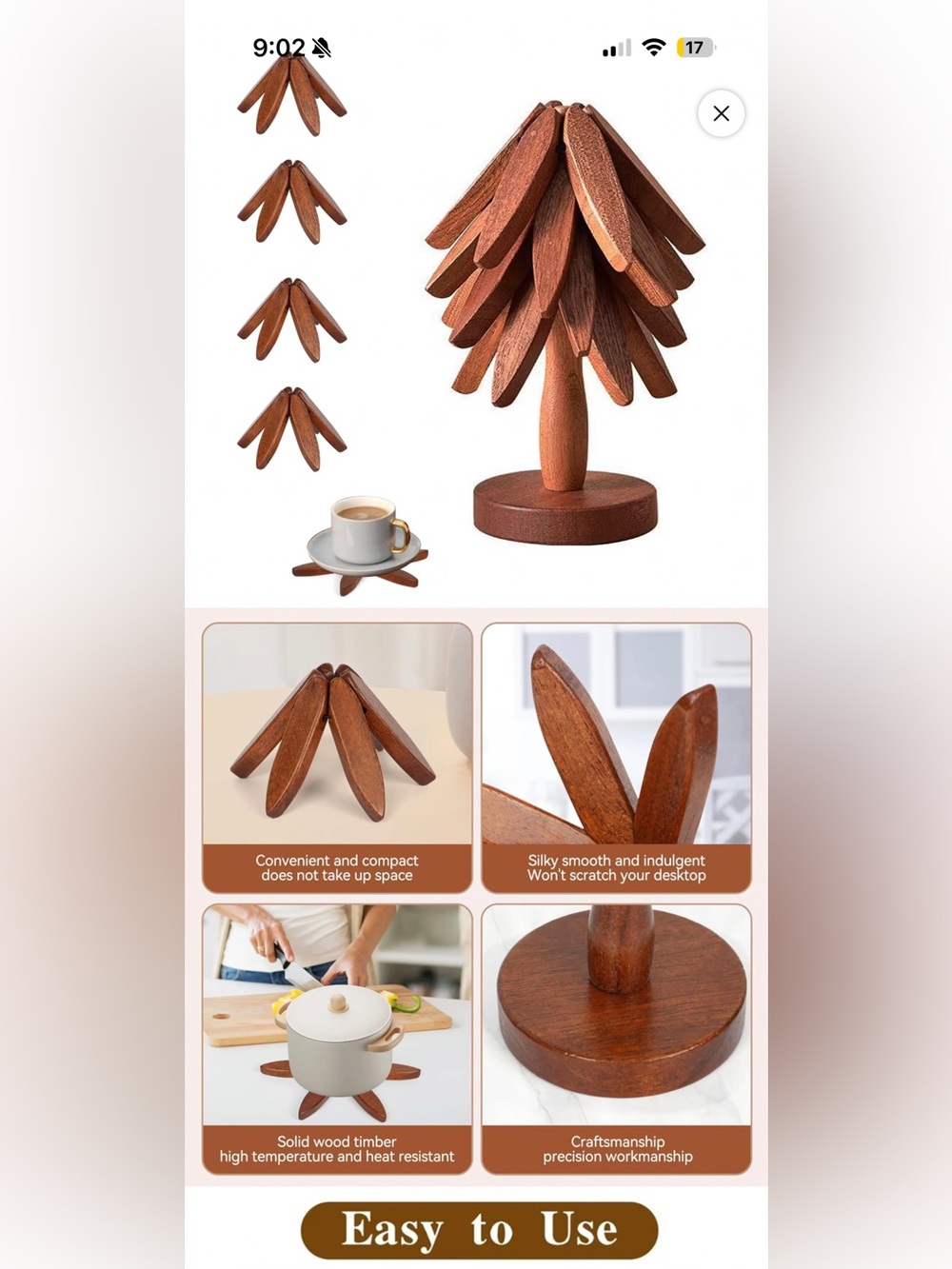 Wooden Tree Trivet - Brown Wooden Folding Hot Pad - Picture 4 of 4
